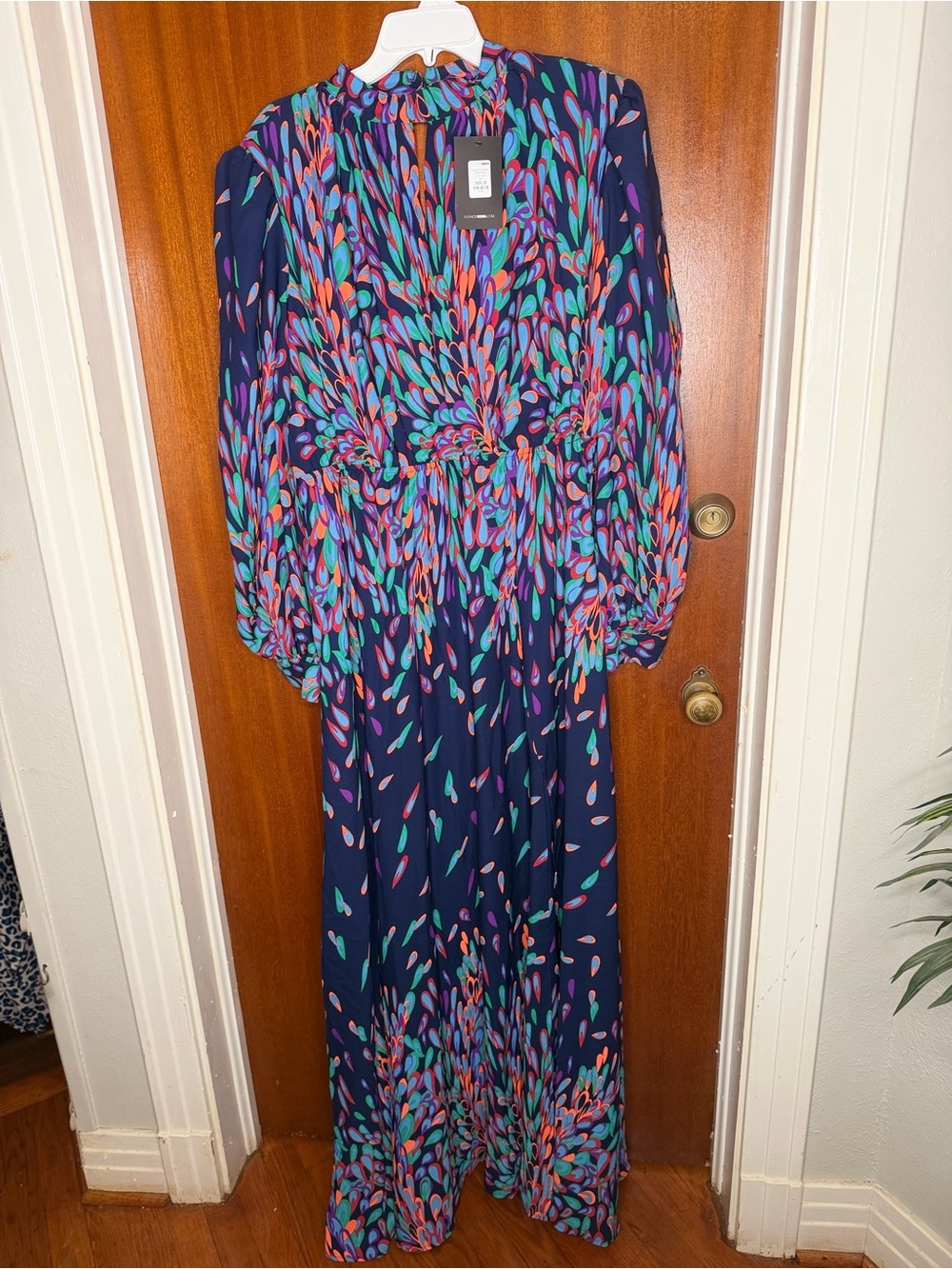Fashion Nova Navy Multi-Color Long Sleeve Maxi Dress